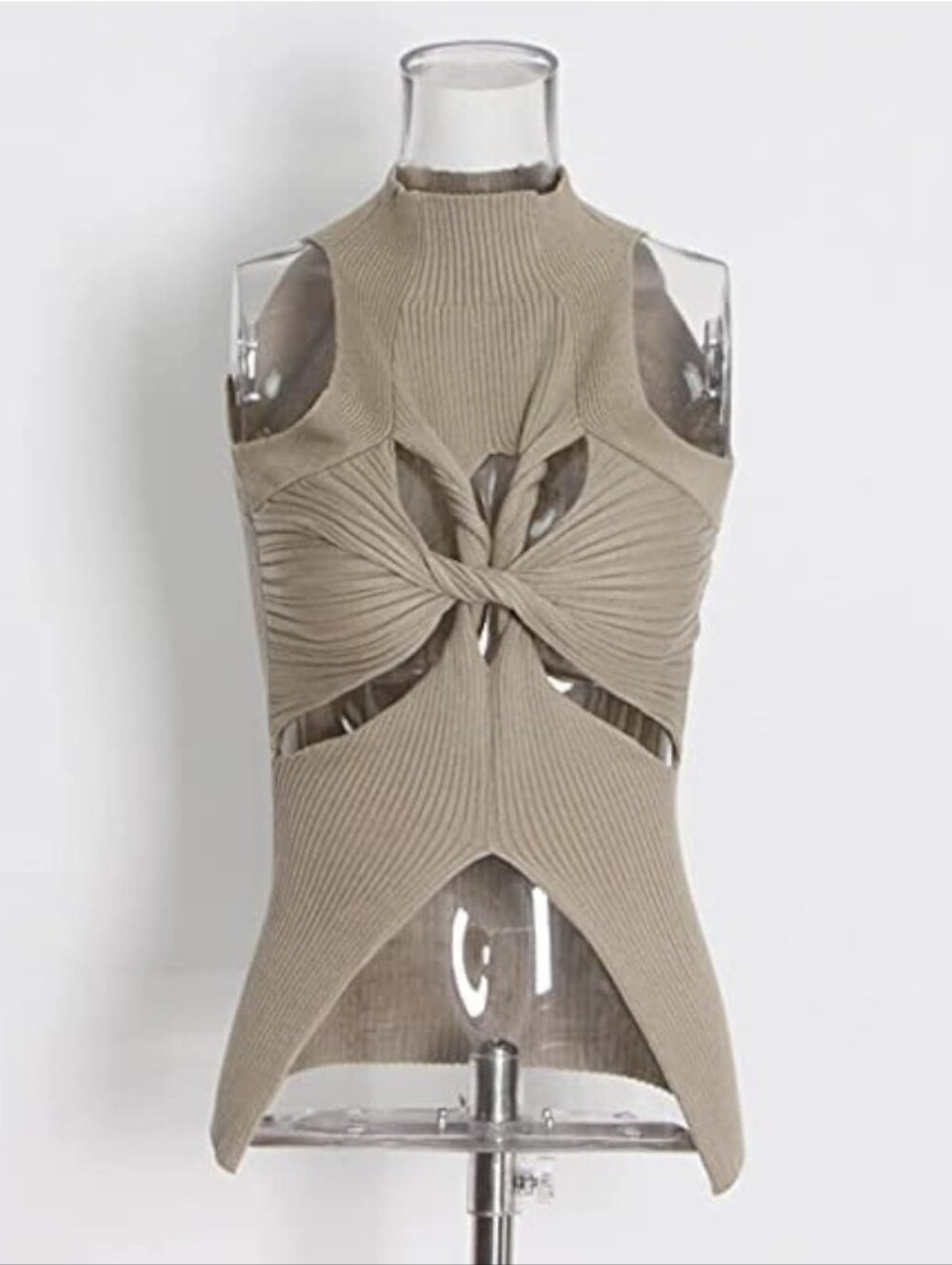 NWT Sleeveless Twist Cutout Knit Top - Taupe  (0090)